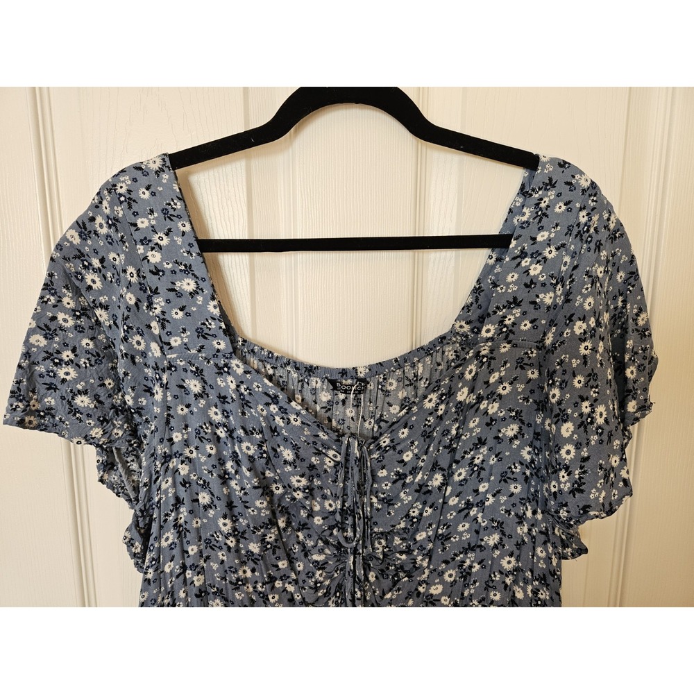 NWOT Bloomchic Blue Ditsy Floral SS Drawstring Neckline Midi Dress, Plus 3X - Picture 8 of 12